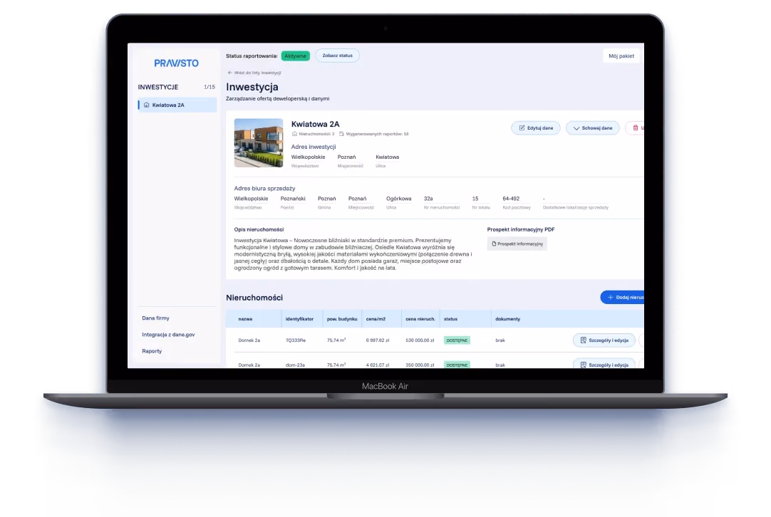 Interfejs aplikacji Pravisro na laptopie
